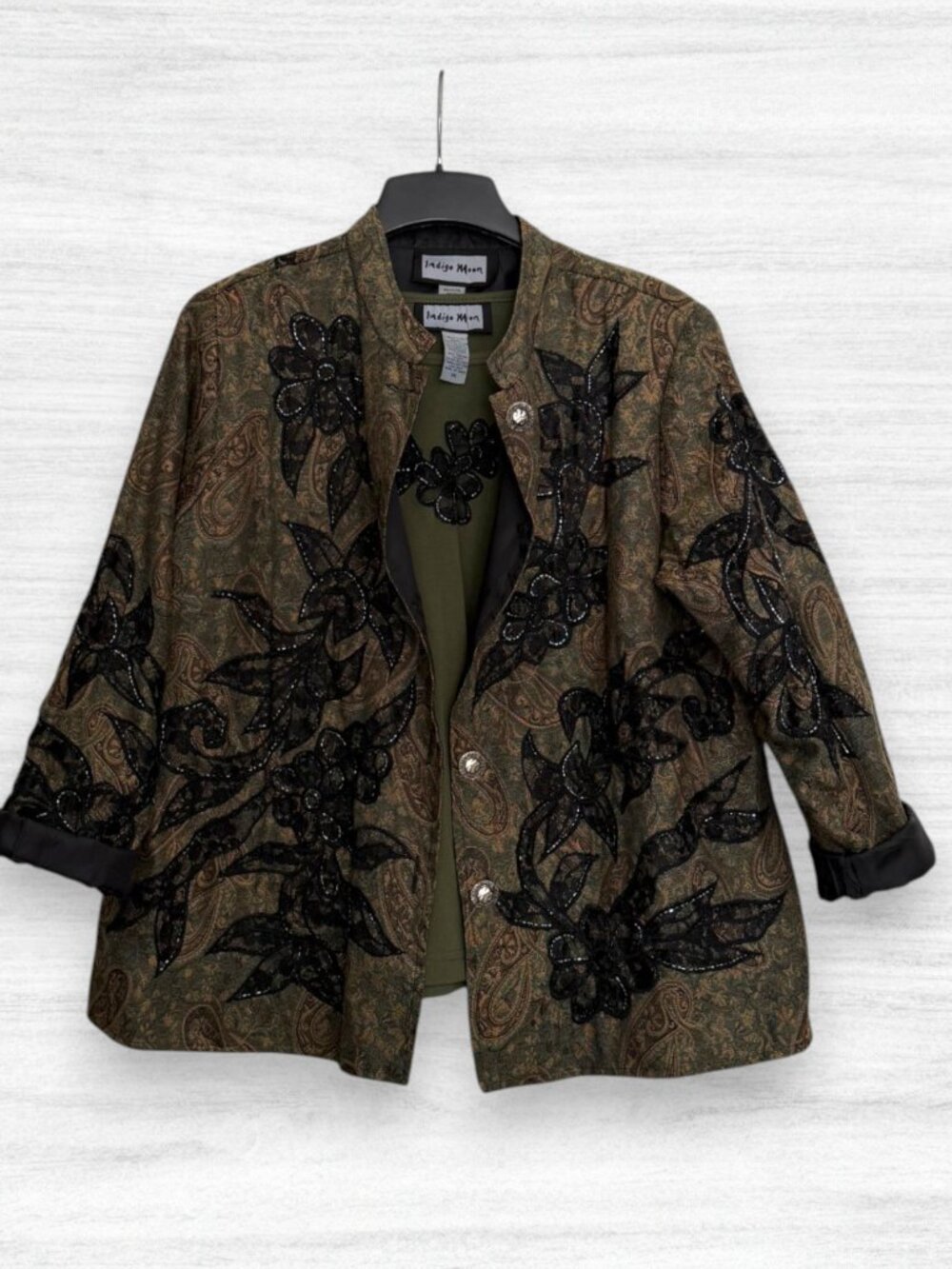 Indigo Moon 2 Piece Paisley Beaded Floral Jacket Top Set 1X Art to Wear Boho